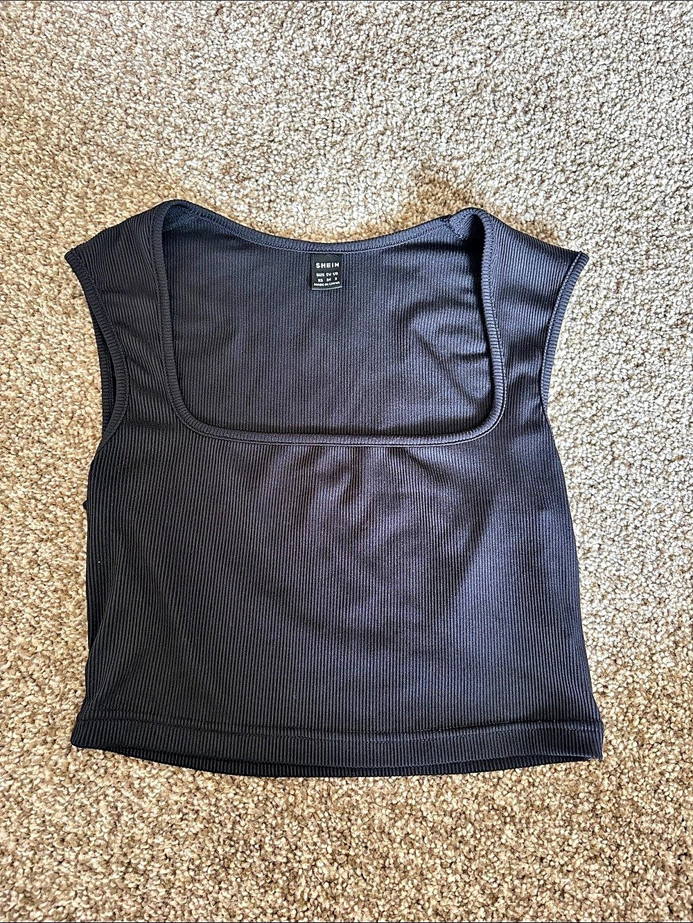 Ribbed Square Neck Crop Top Black Small Like New